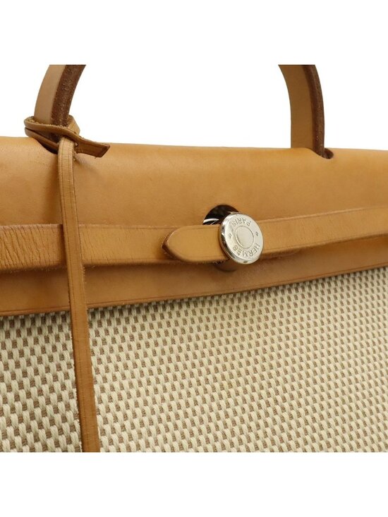 Hermes Herbag PM Handbag 2-Way Backpack Toile GM Leather Beige Black Light Brown main image 6